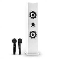 Auna Karaboom, bluetooth reproduktor USB AUX karaoke 2 x mikrofón, biela