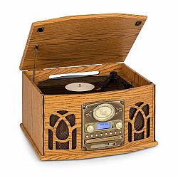 Auna NR-620, DAB, stereo systém, drevo, gramofón, DAB+, prehrávač CD, hnedý
