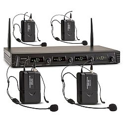 Auna Pro Duett Quartett Fix V3, 4-kanálový UHF bezdrôtový mikrofónový set, dosah 50 m